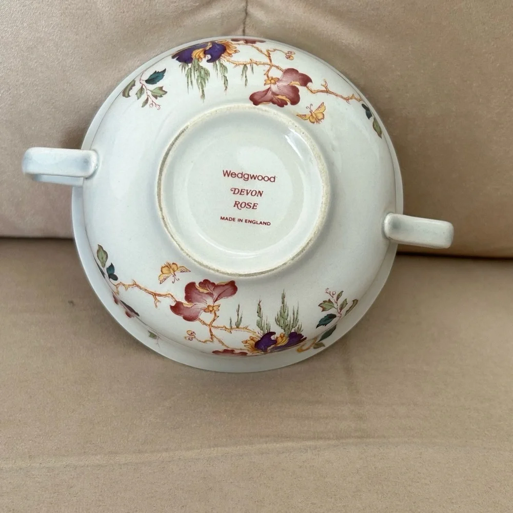 Wedgwood Devon Rose Flat Cream Soup Bowls Lot Of 2